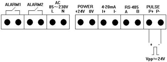 DN40熱式氣體質(zhì)量流量計脈沖輸出接線圖