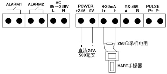 高壓熱式氣體質(zhì)量流量計四線制4-20mA接線圖