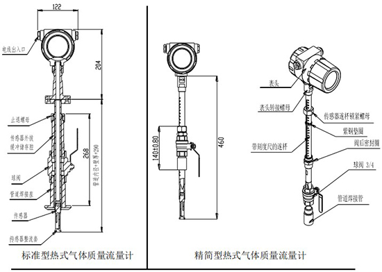 煙氣熱式氣體質(zhì)量流量計插入式結(jié)構(gòu)圖